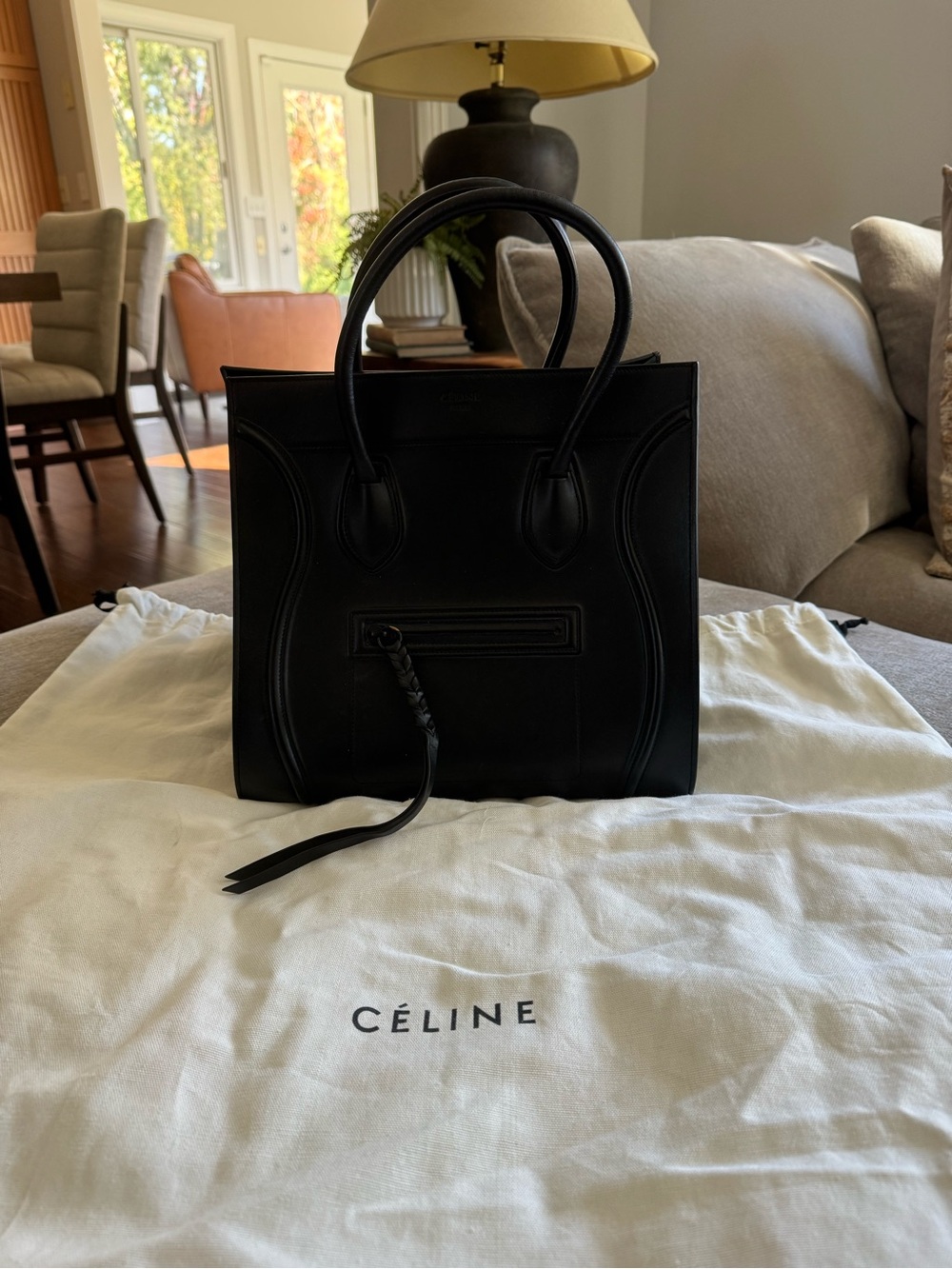 Celine Black Phantom Luggage bag Tote authentic with Braided Zip Tassel